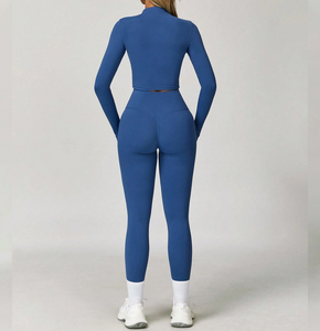 Ensemble de vêtements de sport pour femmes, veste respirante en coton/bambou sans couture, soutien-gorge de sport, leggings, haute élasticité, yoga, gym, vêtements de sport, fitness - Product Image 5