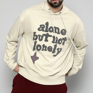 Sweat-shirt à capuche décontracté pour homme, couleur crème, coupe oversize, en tissu tricoté, design pull-over, coupe classique - Product Image 1