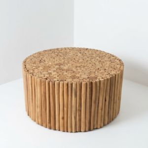 Mesa de Centro Redonda Moderna Orgánica con Tapa de Tronco de Madera Sólida y Base de Tronco, Estilo Rústico para Sala de Estar, Hecha a Mano, Venta al por Mayor, Exportación - Product Image 3
