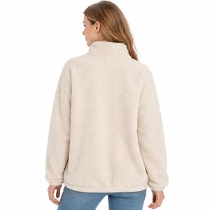 Sudadera de Forro Polar con Botones en el Cuello para Mujer, Sudadera Casual con Cuello Alto, Estilo Sudadera con Capucha de Invierno, con Bolsillo, Cómoda y Holgada - Product Image 3