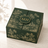 Boîte cadeau de luxe personnalisée, écologique, verte, rigide, pour parfum, avec double porte, fermeture magnétique, design réutilisable, insert en velours