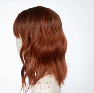 Perruque synthétique de haute qualité, rouge gingembre, lisse, avec frange soignée, aspect naturel, en fibres, prix de gros - Product Image 6