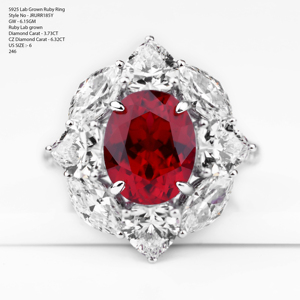 S925 Sterling Silver Lab Grown Ruby <b>Ring</b> Oval Marquise <b>CZ</b> Diamond Cluster Women Luxury Statement <b>Ring</b> US Size 6 JRURR185Y - Product Image 4