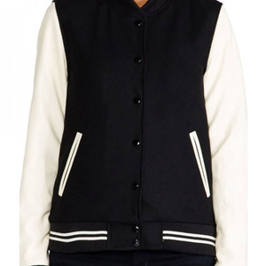 Veste universitaire noire et crème pour femme avec bordure contrastée, manches longues, col rabattu, design à simple boutonnage - Product Image 5