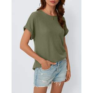 2025 2025 blusas de gofres de verano para mujer, camisetas de manga corta holgadas, ropa de moda informal de negocios, Tops de punto, trajes - Product Image 4