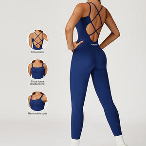Combinaison de sport pour femme à séchage rapide, sans manches, dos croisé, avec rembourrage amovible, extensible, pour le yoga et l'entraînement, style décontracté - Product Image 1