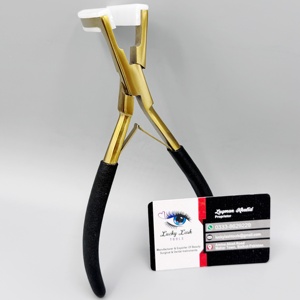 Outils pour extensions de cheveux Lucky Lash, usage commercial, acier inoxydable, poignée noire, finition dorée, installation et retrait de micro-anneaux, perles, extensions de cheveux - Product Image 1