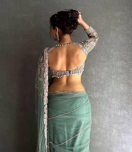 Nouveau sari tendance indien en organza de soie avec travail de séquence, chemisier lourd, design ethnique moderne, tissu de qualité supérieure non cousu pour - Product Image 4