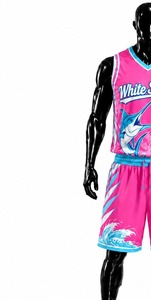 Ensemble de maillot de basket-ball rose pour femme White Stitch, impression par transfert thermique, col rond, sans manches, short, séchage rapide, respirant - Product Image 4
