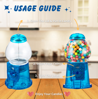Distributeur de bonbons en forme de machine à boules de gomme bleu translucide de 11 pouces Kwang Hsieh, décoration rétro pour la maison, cadeau de fête, tirelire, vente en gros OEM