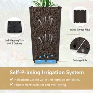 Juego de 2 Macetas de Mimbre con Autorriego y Orificios de Drenaje para Porche, Balcón, Suelo o Pared - 15 cm - Product Image 6