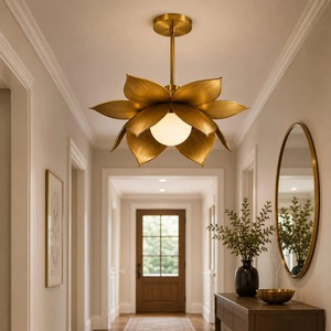 Elegant Bronze Lotus Pendant <b>Light</b> With Circular Design For Ceiling Decorations - Product Image 4