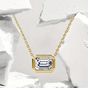 Collier pendentif en moissanite taille marquise AMBER JEWELS, plaqué argent 925, serti clos, chaîne maille forçat, bijoux classiques unisexes - Product Image 4