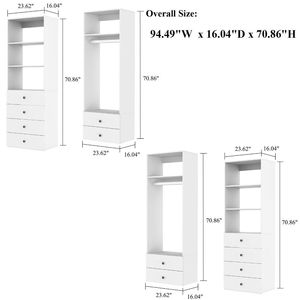 Système d'organisation de placard mural blanc avec tiroirs et étagères pour le rangement de la chambre à coucher - Product Image 2
