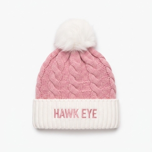 Bonnet en tricot bicolore rose et blanc avec pompon, logo brodé personnalisé, couvre-chef chaud d'hiver unisexe, style streetwear - Product Image 2
