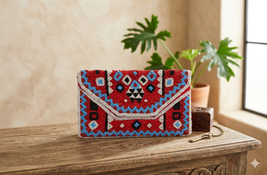Women Beaded <b>Envelope</b> Clutch Geometric Pattern Bohemian Style Flap Closure Party Wedding Handbag - Product Image 2