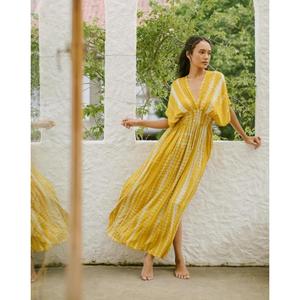 Vestido Largo Amarillo Tie Dye para Mujer, Cuello en V Profundo, Estilo Boho Kaftan, Vestido Largo de Playa para Verano - Product Image 2