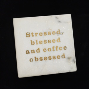 Handcrafted Custom Marble Stone <b>Coaster</b> with Gold Logo & Text Personalized <b>Drink</b> <b>Coaster</b> <b>for</b> Business, Branding, & Gifts - Product Image 3