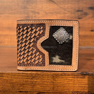 Portefeuille à deux volets en cuir repoussé pour hommes 100% portefeuille de Cowboy en cuir véritable de qualité supérieure cheveux sur peau de vache portefeuilles de Protection bloquant la RFID - Product Image 2