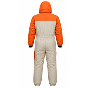 DANISH IMPEX Combinaison de neige unisexe orange et beige à blocs de couleur, imperméable, longue, avec capuche, poches latérales, style sportif - Product Image 3