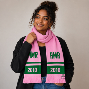 Écharpe d'hiver rose et verte personnalisée avec broderie, pour la franc-maçonnerie, les confréries et les sororités, style grec, pour la tenue de cérémonie. - Product Image 2