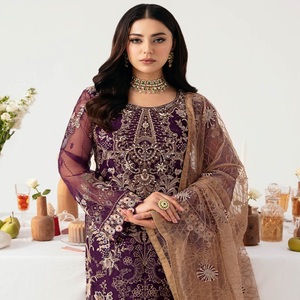 เดรสแม็กซี่ออร์แกนซ่าผ้าโปร่ง3ชิ้นชุดแต่งงานอินเดียยาว M-11ชุดปาร์ตี้สำหรับผู้หญิงจากบูติก - Product Image 2