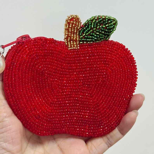 MD HANDICRAFTS Classic Beaded Coin Purse Pink Cherry Pouch with Green Tassel Cute Wallet Fruit Bead Bag <b>Small</b> <b>Gift</b> for Her - Product Image 4