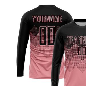 Maillot de football personnalisé sublimé noir et rose à manches longues, respirant, col rond, uniforme d'équipe - Product Image 5