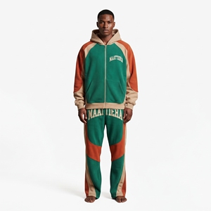 Ensemble de survêtement pour homme, couleur verte et orange, sweat-shirt et pantalon de jogging, streetwear personnalisé, vêtements de sport, tenue assortie - Product Image 1