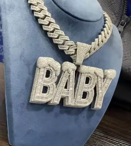 <b>Iced</b> <b>Out</b> Hip Hop Unisex 18K Gold Plated Sterling Silver Moissanite BABY Pendant Cuban <b>Chain</b> Necklace for Certified Everyday Wear - Product Image 1