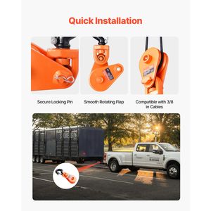 Blocco di sollevamento per impieghi gravosi da 2 tonnellate con gancio girevole, puleggia da 3 pollici, fune metallica da 3/8 di pollice, capacità di traino 4400 libbre - Product Image 3