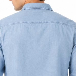 Camisa de hombre personalizada de tela chambray con botones, tela suave de algodón, logotipo personalizado, ajuste cómodo, costuras premium. - Product Image 6