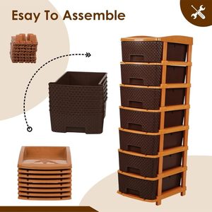 Organisateur de tiroirs en plastique à 7 niveaux, armoire de rangement empilable, style rotin, pour le salon - Product Image 4