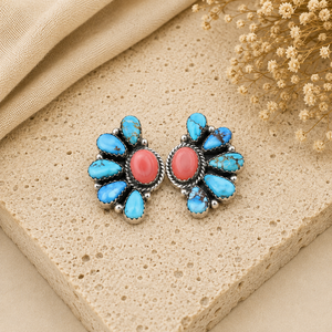 Boucles d'oreilles clous en argent faites à la main, motif conque rose et turquoise Golden Hill, style bohème sud-ouest, pour femme, cadeau pour elle - Product Image 3