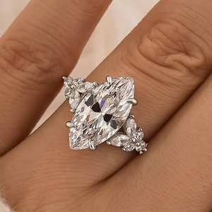 925 Silver Moissanite Jewelry Marquise Cut White <b>Stone</b> with <b>Two</b> Design Side <b>Stone</b> in White Gold Plated Engagement <b>Ring</b> for Women - Product Image 1