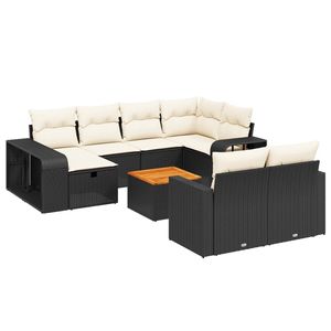 Ensemble de canapés de jardin noirs en rotin PE pour l'extérieur avec coussins en mousse haute densité, design contemporain imperméable - Product Image 4