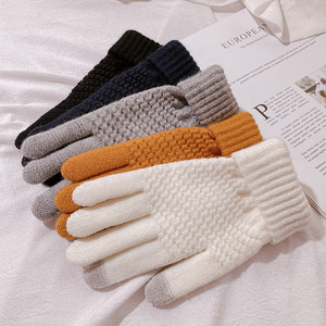 Gants d'hiver unisexes d'extérieur style coréen, épais, coupe-vent, en maille doublée de fourrure, en cuir de chèvre, chauds, en polaire, motif ananas, à doigts complets - Product Image 5
