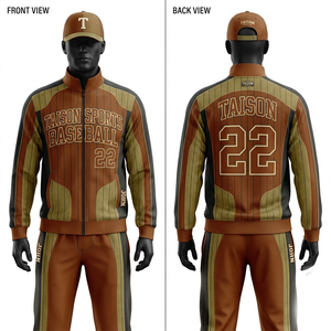 Chaqueta de Entrenamiento de Béisbol para Hombre, 340 GSM, Forro Polar de Poliéster Premium, Diseño de Paneles Raglán en Marrón y Negro, Logotipo Bordado Sublimado Personalizado - Product Image 3