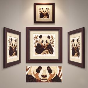 Veneer Handcrafted Wooden Panda Marquetry <b>Wall</b> <b>Frame</b> | 3D Layered Inlay Art for Living Room, Bedroom & Office Decor - Product Image 2