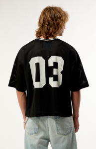 Drop Shoulder Men's Black Mesh <b>Turtleneck</b> Oversized Short Sleeve T-Shirt Breathable Street Style Pattern 100% Cotton Knitted - Product Image 2