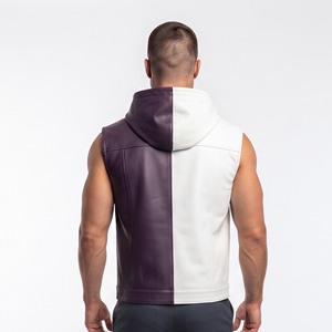 Gilet à capuche sans manches en cuir pour homme avec boutons et poches – Vente en gros de gilets à capuche en cuir sans manches pour homme – Mode masculine - Product Image 2