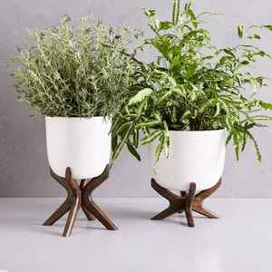 Pot de fleurs en céramique de style nordique avec support en bois, pot de fleurs d'intérieur, porte-plantes moderne minimaliste pour la décoration de la maison et du bureau - Product Image 4