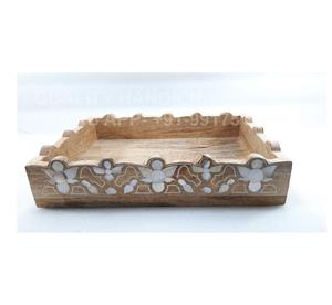 Elegante bandeja árabe de madera para hostelería con incrustaciones de nácar para servir dulces, frutos secos y bebidas - Product Image 3