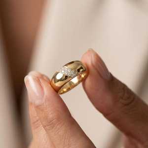 Wide Band Round Cut Lab Grown Diamond <b>Dome</b> <b>Ring</b> 18K Solid Gold Fine Jewelry Father's Birthday Wishes Gift Her - Product Image 3