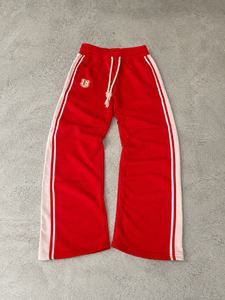 Pantalon de survêtement large pour homme personnalisé, avec bande latérale contrastante, en molleton orange, coupe ample, style streetwear, pour le sport, vente en gros - Product Image 4