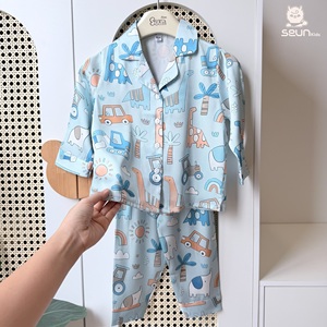 Ensemble de pyjama pour enfants SEUN, motif animalier, style coréen latin, manches longues, short/pantalon/jupe, vêtements de nuit d'été, longueur normale - Product Image 6