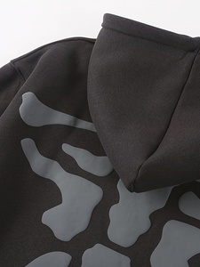 Custom Acid Wash Zip up Heavyweight Cotton French Terry Boxy Cropped Hoodies Distressed Patch Embroidery Applique <b>Men's</b> Hoodies - Product Image 5