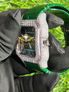 Green Moissanite Mechanical Watch Stainless Steel Square Dial Sapphire Crystal Unisex Luxury <b>Wristwatch</b> - Product Image 2