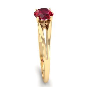 Anillo de Compromiso REYES de Alta Calidad en Oro Amarillo Sólido de 14K con Diamantes para Mujer, Corte Redondo, Gema de Rubí de 0.84Ct, Joyería Fina - Product Image 3