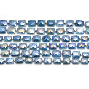 Piedra lunar natural de color azul, facetada, de forma rectangular plana, hilo de piedras preciosas de 8 pulgadas, de 7x8 a 9x11 mm, para la fabricación de joyas. - Product Image 1